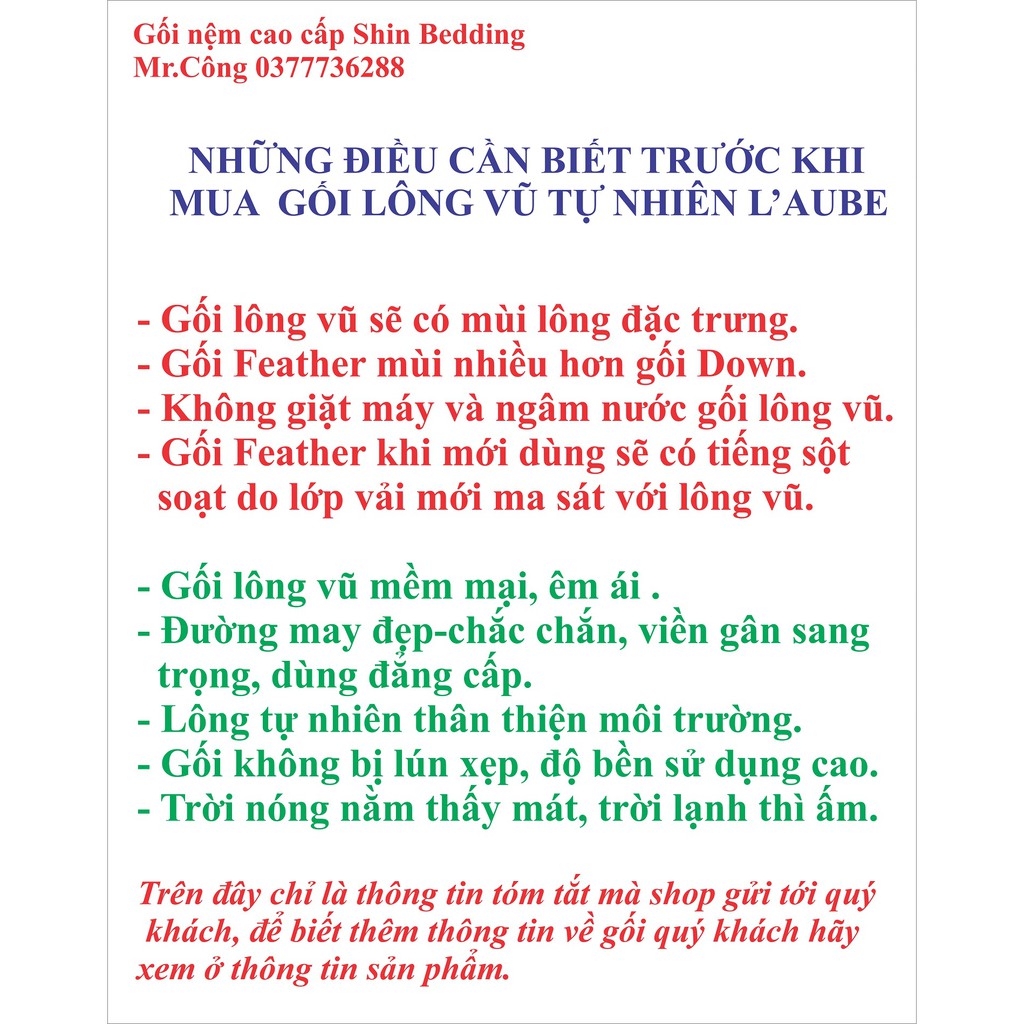 Gối ngủ lông vũ tự nhiên laube cao cấp 40X60cm