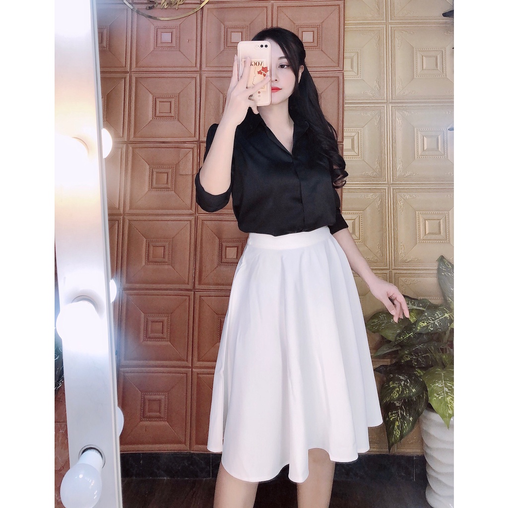 Chân váy xoè công sở dáng dài, chất Cotton lạnh, dày dặn co giãn, không nhăn, không xù | BigBuy360 - bigbuy360.vn