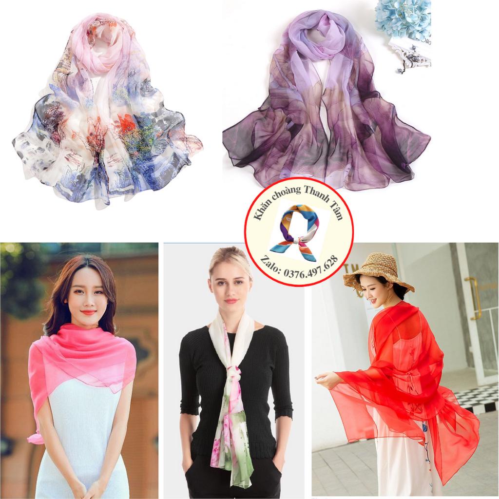 Khăn choàng voan nữ công sở thu đông 160x50cm Họa tiết Hoa Sen Cao cấp