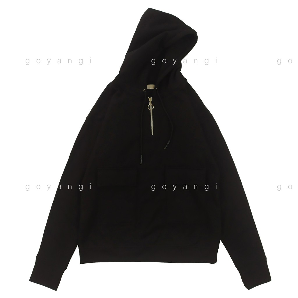 Áo hoodie goyangi Unisex Neck zip 2 Pocket phong cách Hàn Quốc