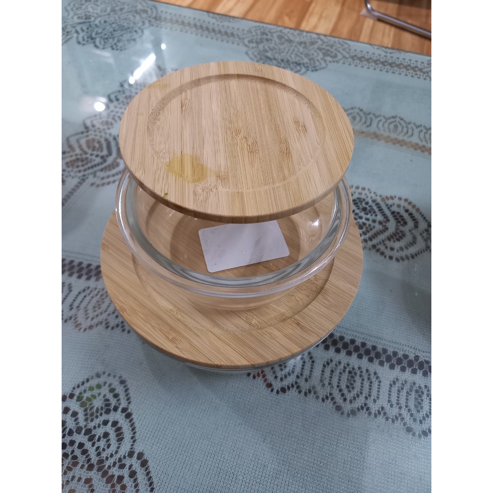 Hộp Thủy Tinh Tròn Nắp Tre Nikko 400ml-620ml-950ml Chính Hãng Inochi