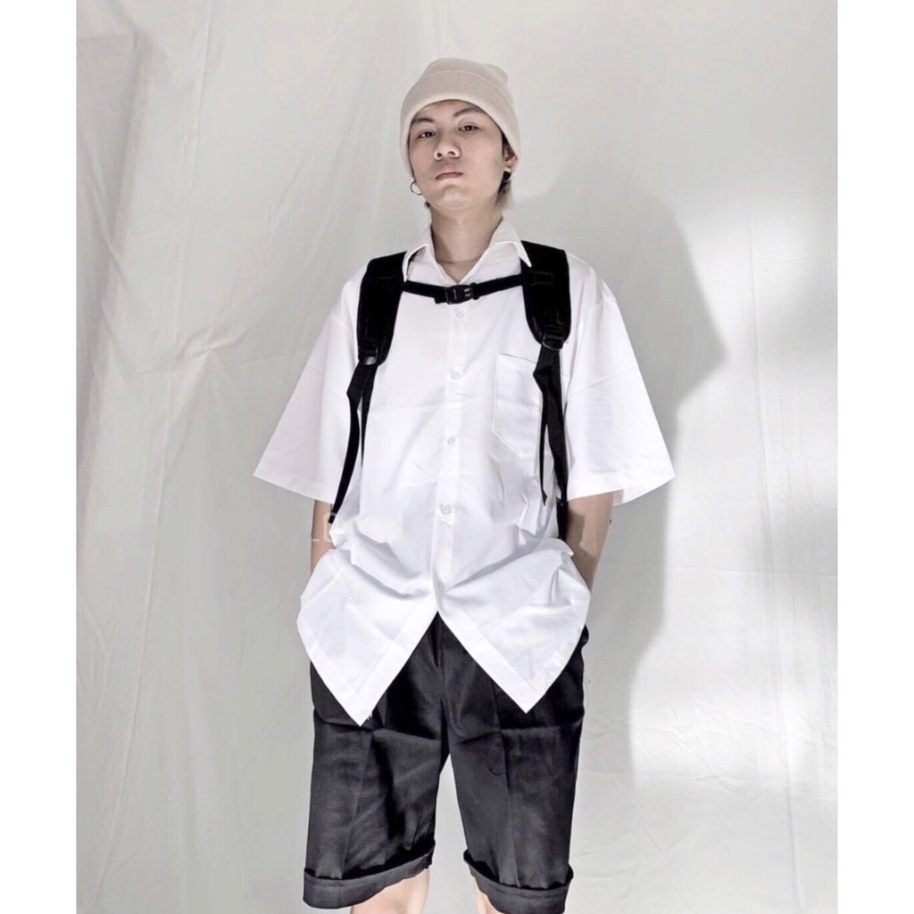 Áo sơ mi trắng đen tay dài, tay ngắn unisex basic dễ phối đồ