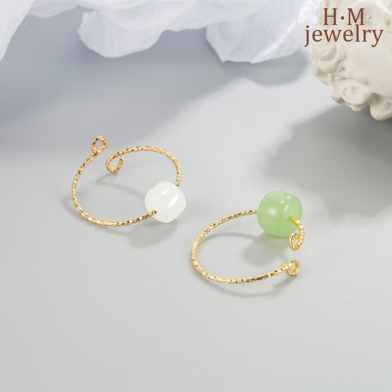 Nhẫn May Mắn Đính Đá Ngọc Bích Phong Cách Retro