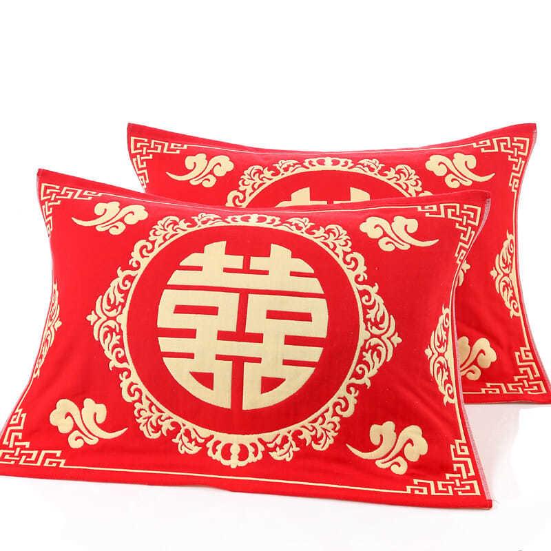 Khăn cưới gối bông màu đỏ