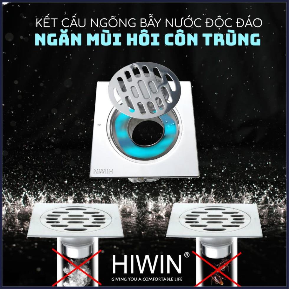 Phễu ga thoát sàn ngăn mùi hôi inox 304 mặt gương kích thước 120x120mm HIWIN FD-8210A