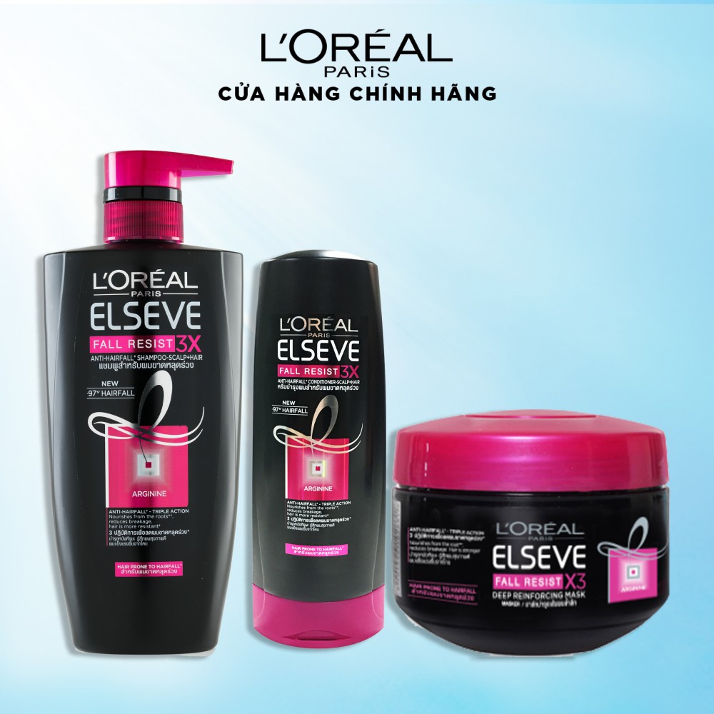 Bộ dầu gội 650ml, dầu xả 325ml và kem ủ 200ml ngăn gãy rụng L'Oreal Paris Fall Resist 3X | BigBuy360 - bigbuy360.vn