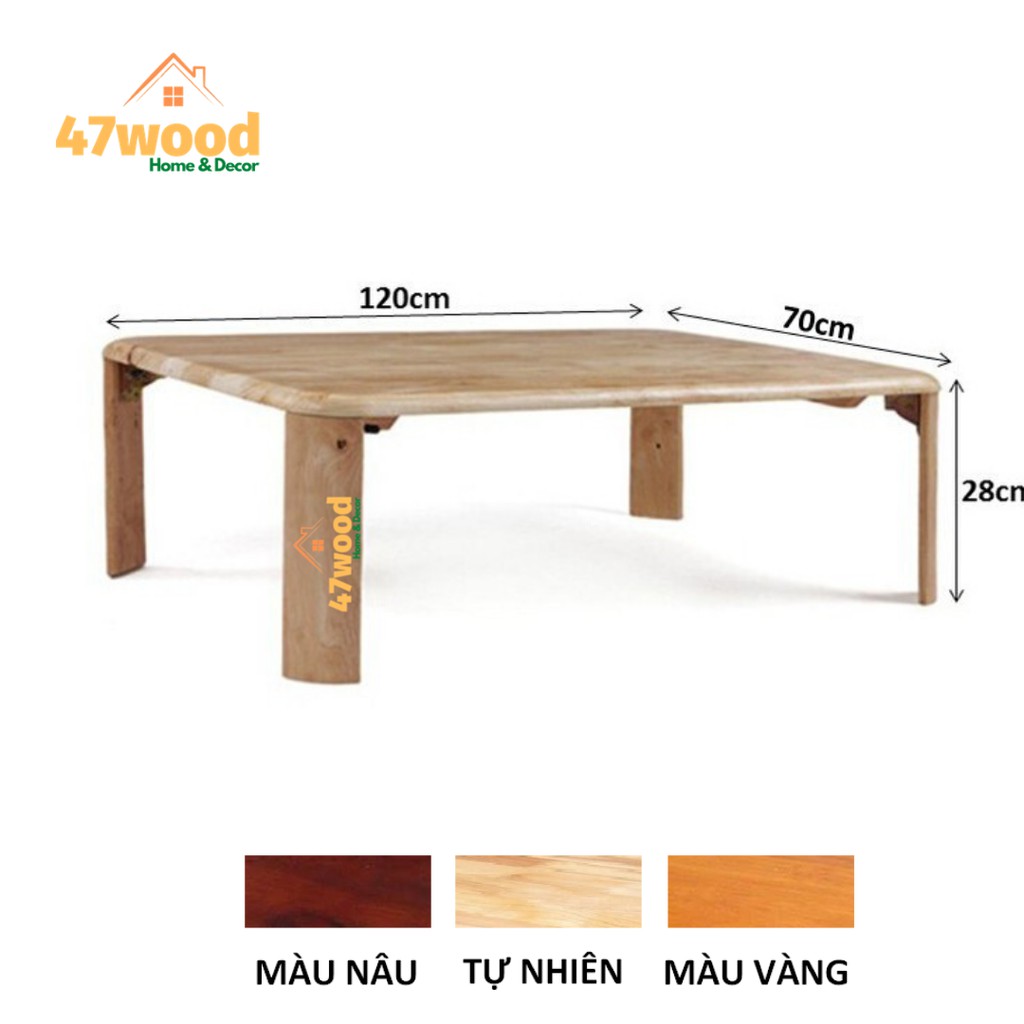 Bàn ăn kiểu nhật 70x120cm, gỗ cao su chân xếp 47wood- Bàn gỗ đa năng chân xếp 70x1m2