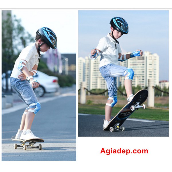 Ván trượt trẻ em thiếu niên Skateboard sành điệu có bánh phát sáng + Bộ bảo vệ tay chân - Xuất khẩu Châu Âu