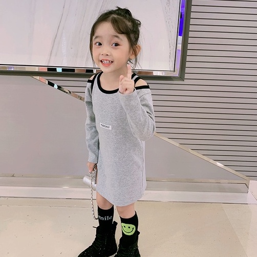 Đầm Thun Tay Dài Cổ Tròn Thời Trang Thường Ngày Cho Bé Gái 3-8 Tuổi