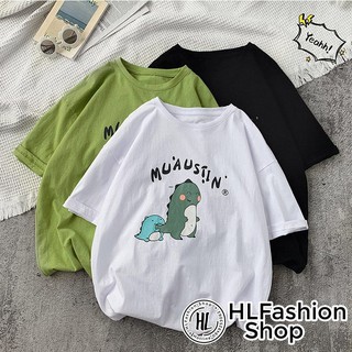Áo thun tay lỡ form size rộng khủng long Muausiin, áo phông phom size rộng HLFashion