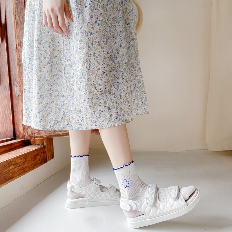 Tất cổ cao nữ cổ nhún siêu xinh hoa mai hàn quốc