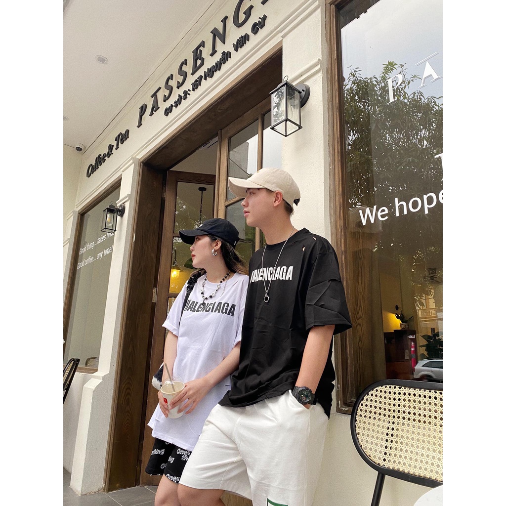 Áo thun unisex balenciaga123 rách nhẹ fom 65kg