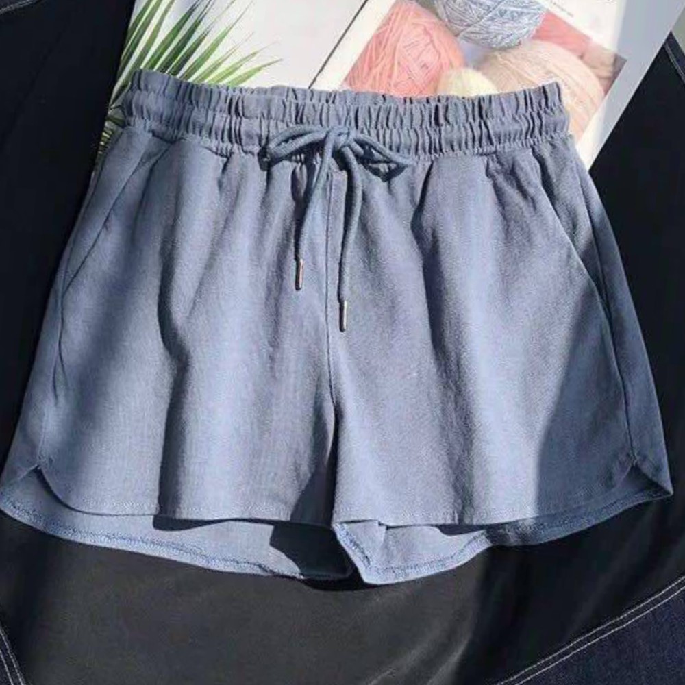 Quần ngắn ống rộng màu trơn dây rút phong cách hè cho nữ