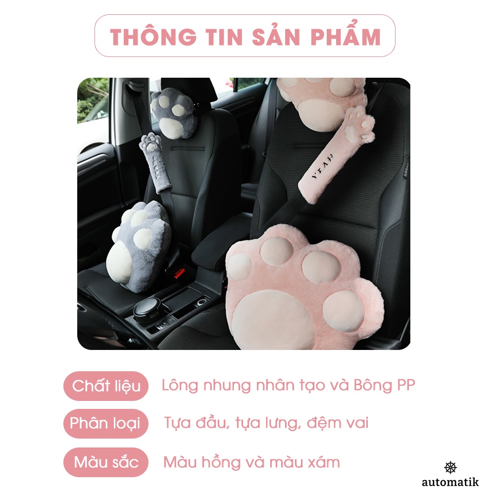 Gối Tựa Đầu, Tựa Lưng, Đệm Vai Ghế Ô Tô, Hình Chân Mèo, Phụ Kiện Trang Trí Xe Hơi Dễ Thương - Automatik