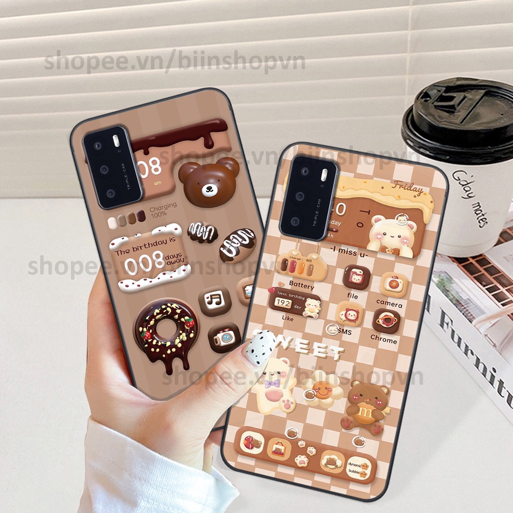 Ốp Oppo A16 in hình gấu chocolate kẹo ngọt siêu đẹp siêu xinh