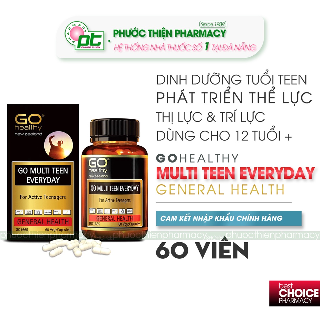 Viên uống bổ sung vitamin tổng hợp cho trẻ, cải thiện trí nhớ, thể lực Go Multi Teen Everyday 60 Viên