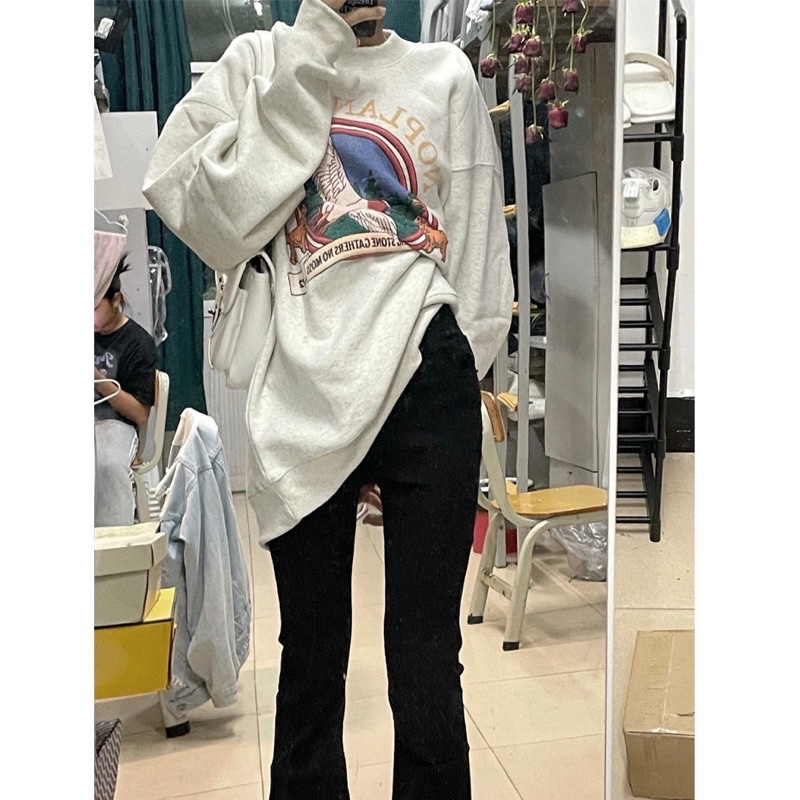 Áo sweater nỉ bông chi tiết in phong cách mùa đông hàn