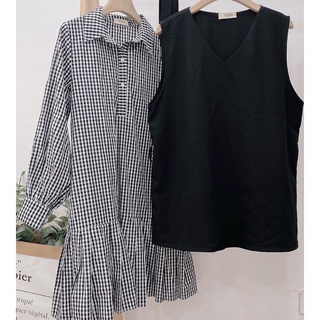 set váy caro yếm đen