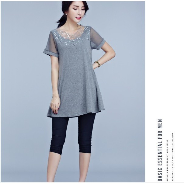 A10481 Áo thun phối ren ngắn tay nữ hè cho người mập hàng nhập