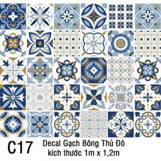 Set decal gạch bông c17 màu xanh 1.2 mét vuông