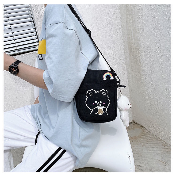 Túi Canvas Đeo Chéo Kiểu Dáng Dễ Thương Cho Nữ Sinh