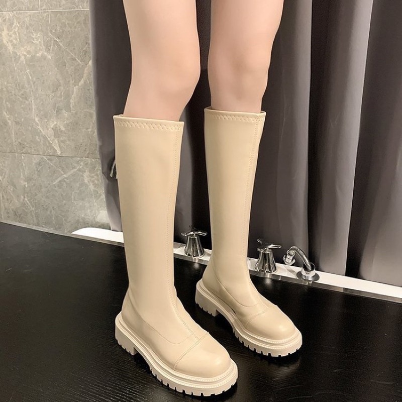 Giày Bốt Đùi Boot Nữ Boots Ulzzang Không Dây Vân Ngang Dáng Ủng Đế Răng Cưa