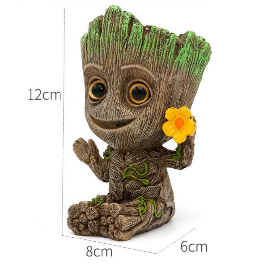 Tượng người cây GROOT AVENGER cầm hoa, ôm tổ chim - cắm sủi oxy cho bể cá, trồng cây