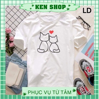 Áo thun nữ in hình mèo xinh xắn có áo đôi