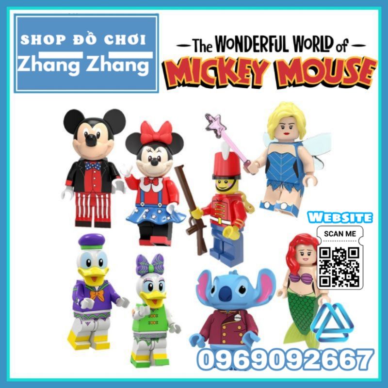 Đồ chơi Xếp hình Vịt Donald và chuột micky và thú Ariel Minifigures POGO PG8225