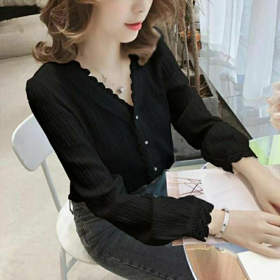 Áo Sơ Mi Chiffon Tay Dài Cổ Chữ V Phong Cách Hàn Quốc Thời Trang Xuân Hè Hàng Mới 2021 Dành Cho Bạn Nữ