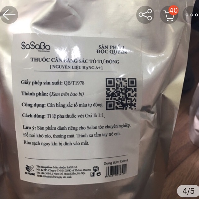 MÀU NHUỘM NÂU CHOCOLATE BROWN TỰ CÂN BẰNG PHỦ BẠC SASABA 450ml