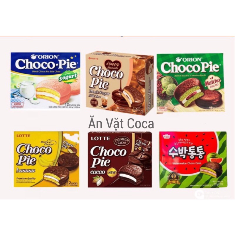 (12 Vị) BỘ SẢN PHẨM BÁNH CHOCOPIE SỮA CHUA/ CHUỐI/ TRÀ SỮA/ DƯA HẤU/ CACAO HỘP 12 CÁI