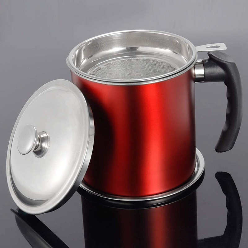 Stainless Steel Bacon Grease Container with Strainer, Oil Pot Cooking Oil Filter Cooking Oil Container for Kitchen