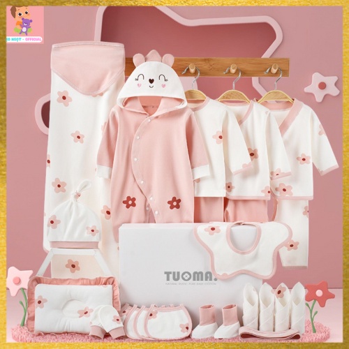 Set đồ sơ sinh bé trai bé gái, quà tặng cho bé 22, 20 chi tiết coton thoáng khí có hộp sang chảnh