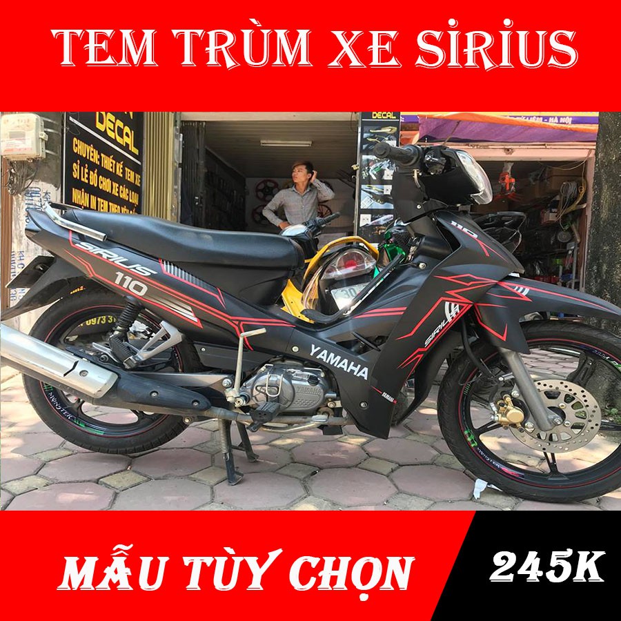 Tem trùm xe sirius đen nhám chỉ đỏ