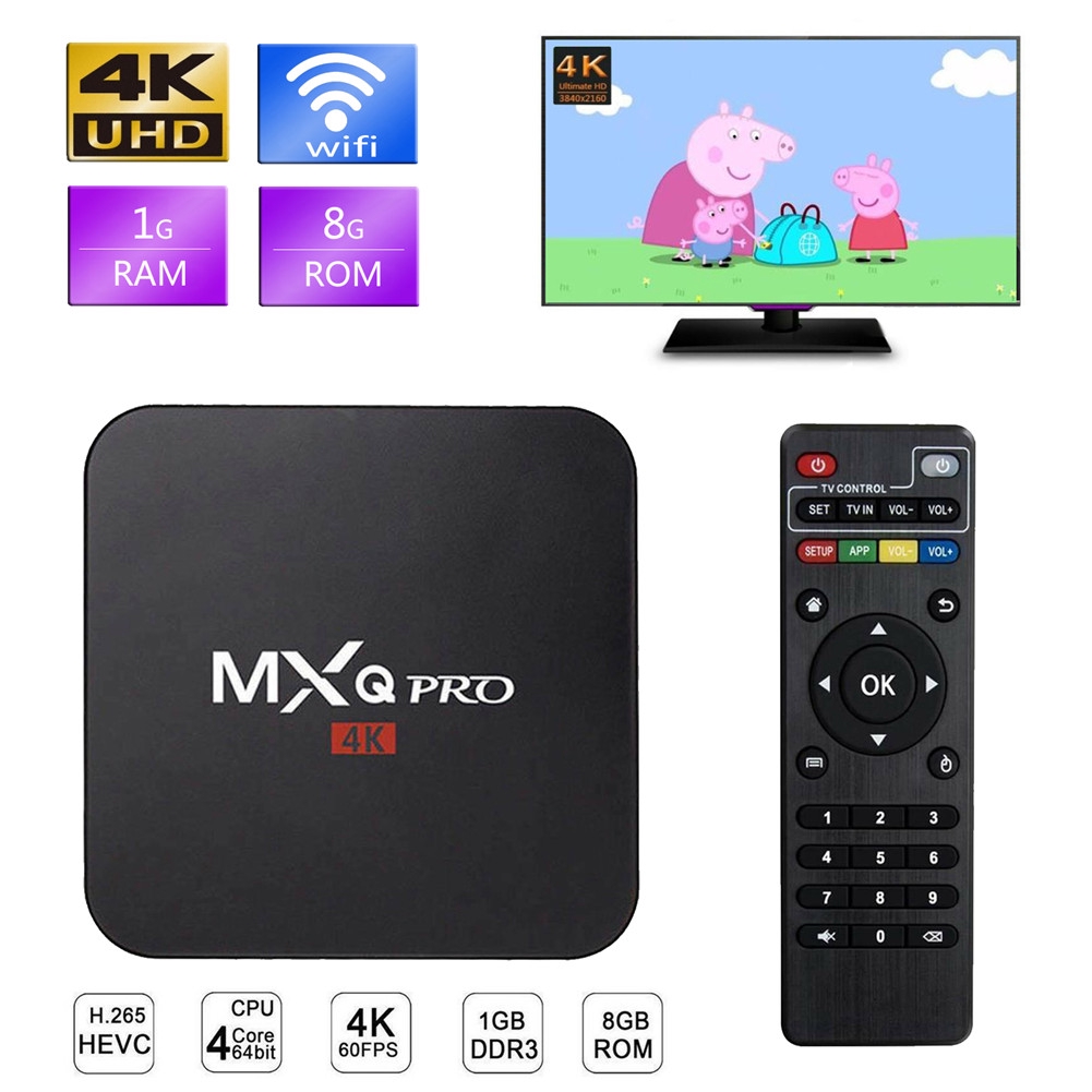 🖥homeyard MXQ PRO Smart Android 7.1 TV BOX 1GB + 8GB H3 Quad Core Hỗ trợ Trình phát phương tiện WiFi H.265 UHD 4K 2.4GHz