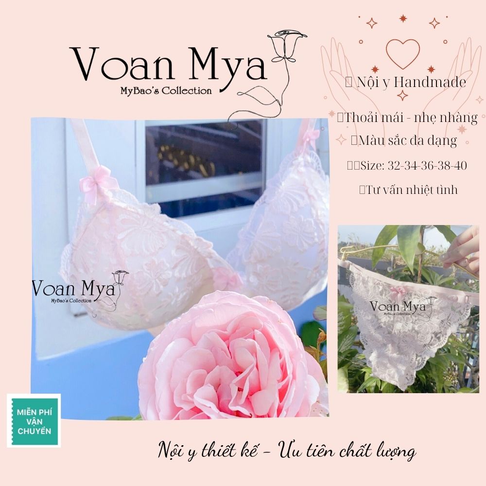 Áo lót ren nữ - set nội y ren hoa màu hồng xinh - Mút mỏng, không độn - R104 - VoanMya - Pastel Bralette