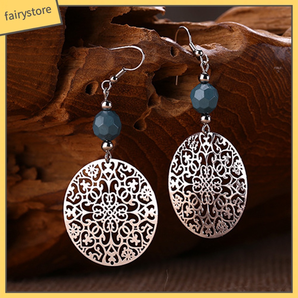 Đôi hoa tai cotton hình hoa rỗng tròn dáng dài phong cách vintage nữ tính