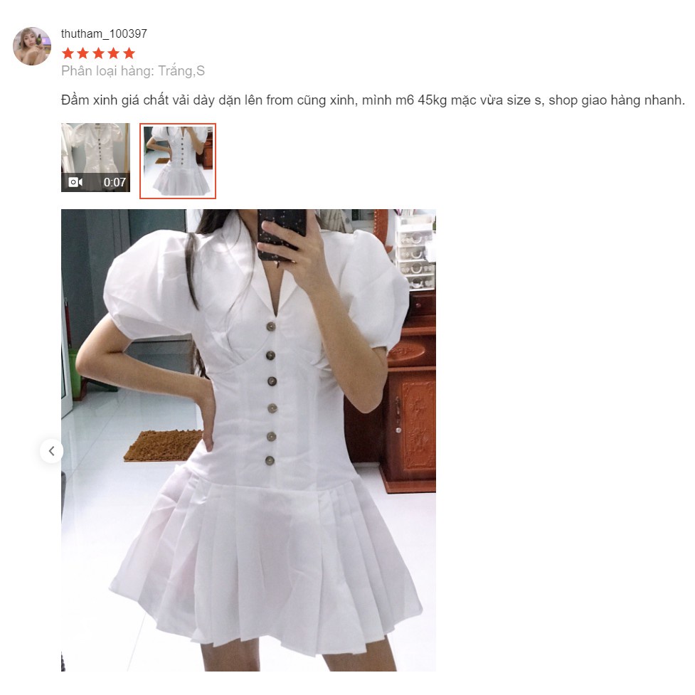 Đầm trắng cổ V đuôi bèo xếp li Tata Dress | BigBuy360 - bigbuy360.vn