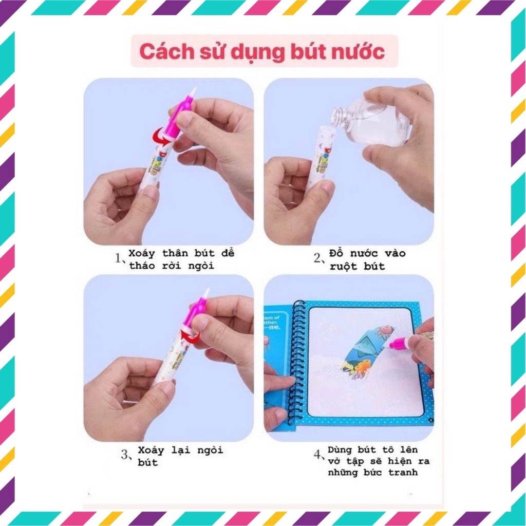 Tranh nước ma thuật, sách tô màu ma thuật - vẽ tranh chỉ cẩn nước lọc và bút