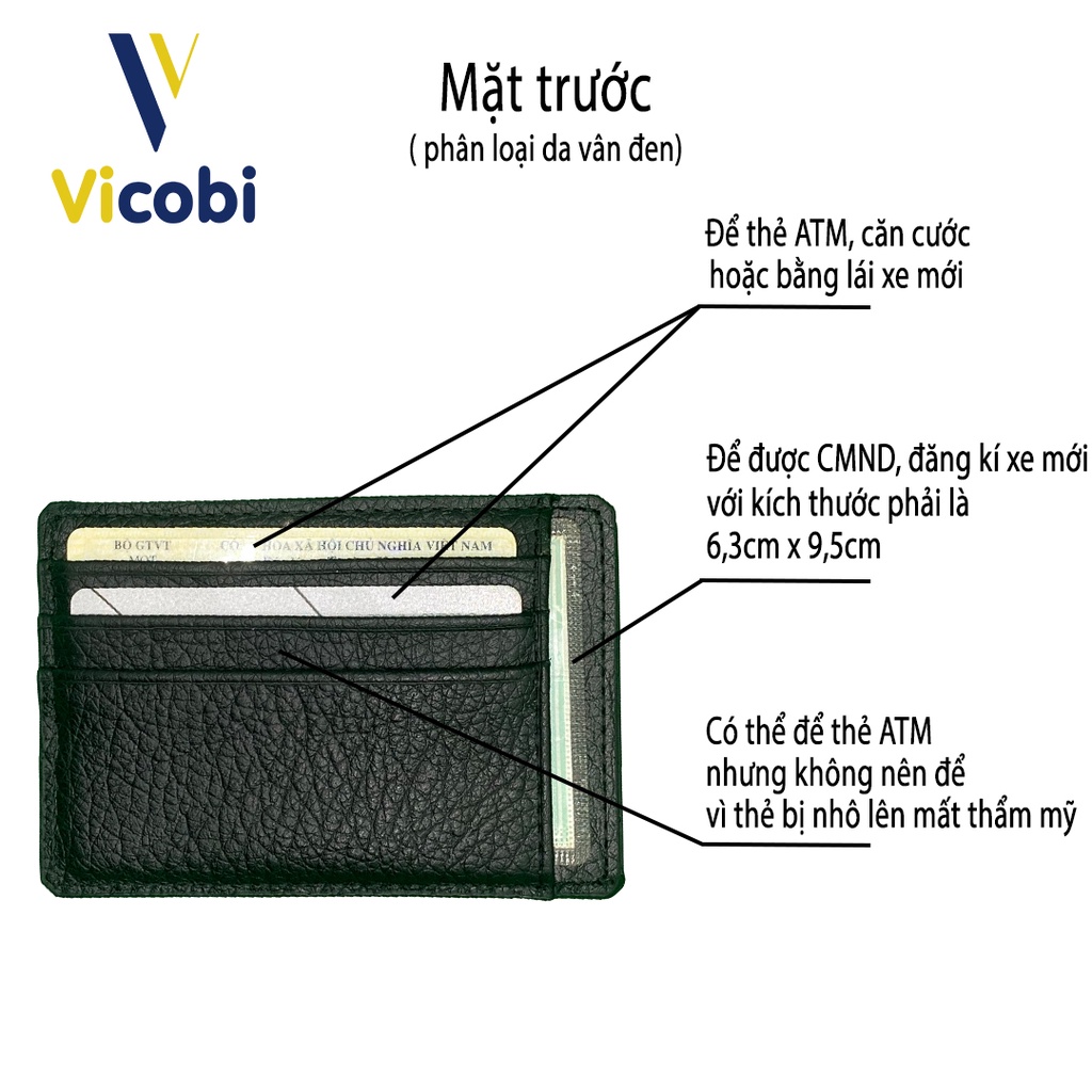 Ví mini card holder đựng thẻ Da Bò Vicobi M2, nhỏ gọn 7,5cm x 11cm hàng gia công tại Việt Nam