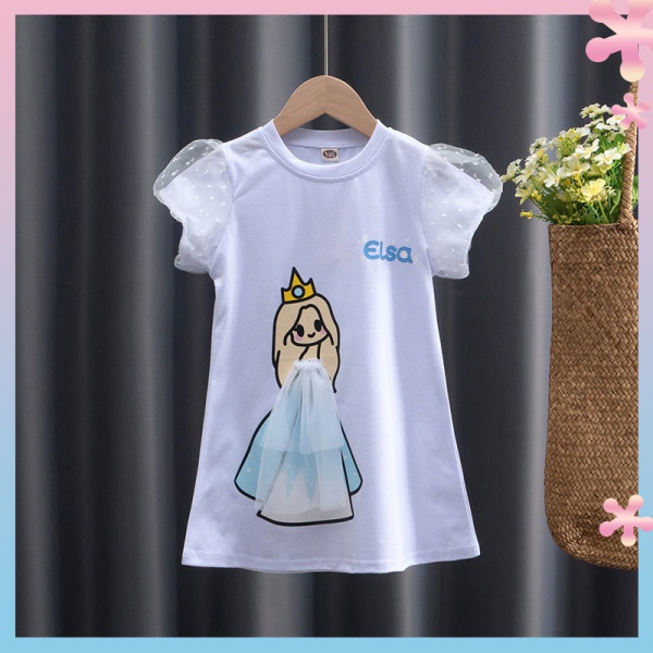 ✨✨Đầm Lưới Tay Phồng 100% Cotton Nguyên Chất In Họa Tiết Hoạt Hình Ba Chiều Thời Trang Mùa Hè Dành Cho Bé Gái