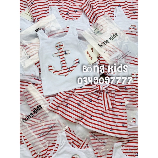 Set Váy Bé Gái Mỏ Neo Kẻ Đỏ MAX