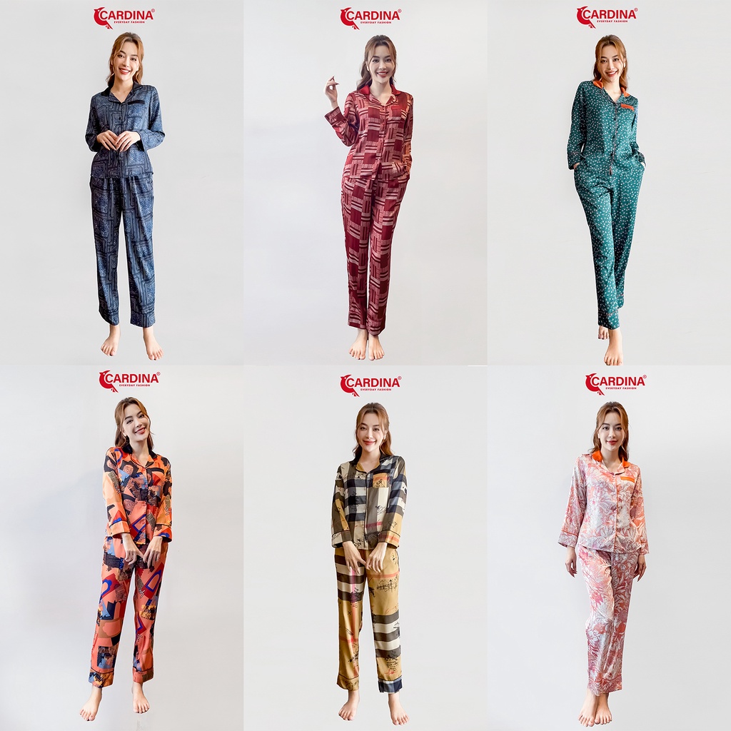 Đồ Bộ Pijama Nữ 𝐂𝐀𝐑𝐃𝐈𝐍𝐀 Chất Lụa Satin Nhật Cao Cấp Quần Dài Áo Dài Tay Họa Tiết 2Pi07