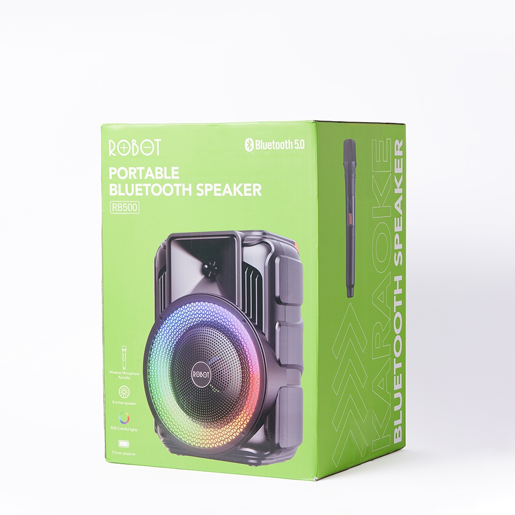 Loa Bluetooth Karaoke ROBOT RB500 Công Suất 20W - Hiệu Ứng LED RGB - Micro Không Dây