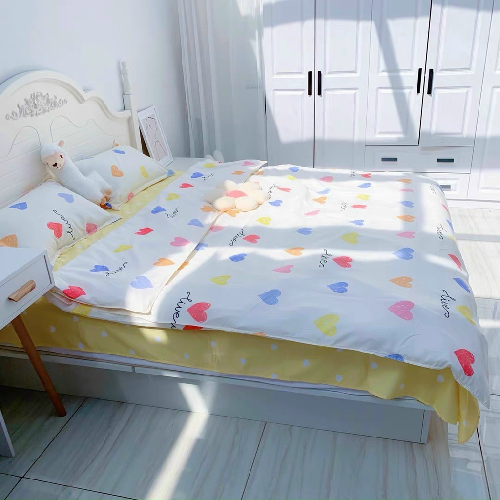 Bộ chăn ga gối Poly Cotton HQ mưa tim 7 màu cho những trái tim đang yêu (Tặng vỏ gối ôm) - Miễn phí bo chun