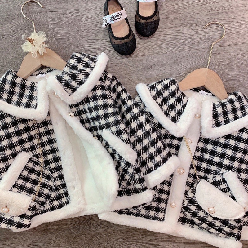 Áo dạ kẻ túi chéo dành cho bé