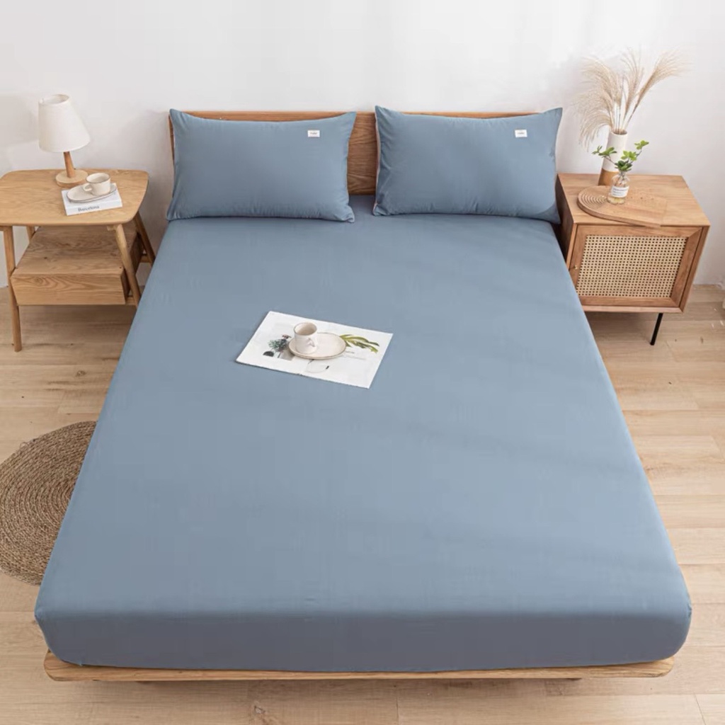 Drap Trải Giường Kèm 2 Vỏ Gối Tici, Ga Trải Giường Cotton Cao Cấp Họa Tiết Trơn