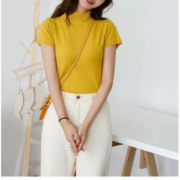 Áo len cộc tay bo nhiều màu chuẩn hàng Quảng Châu