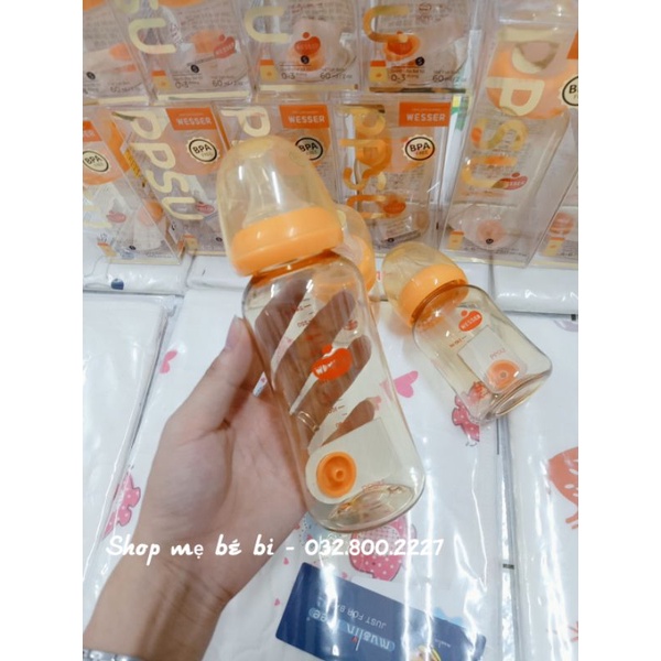 Bình Sữa Wesser Nhựa PPSU Cao Cấp Kèm Van Chống Sặc 60ml, 140ml, 250ml